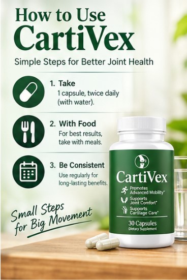 How to use CartiVex – bottle with capsules and glass of water